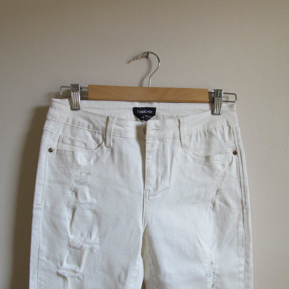 bebe White Destructed Skinny Jeans - Size 28